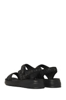 Women's Black Thick-Soled Patterned Fabric Sandals | Derimod