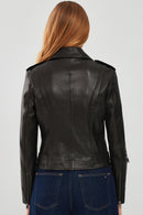 London Women's Black Biker Leather Jacket | Derimod