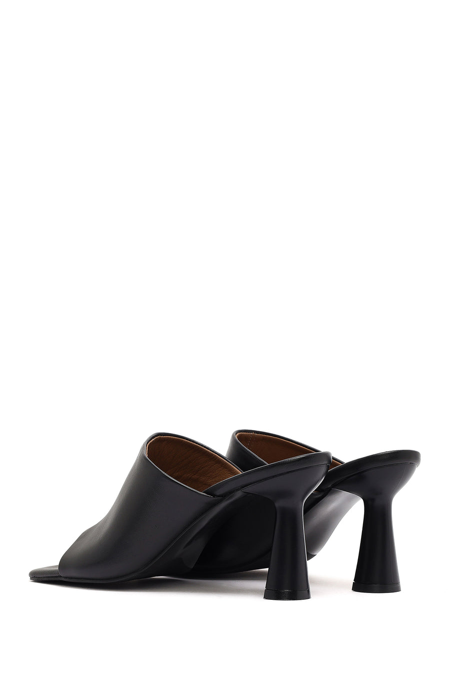 Women's Black Heeled Leather Slippers