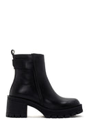 Women's Black Short Thick Heeled Zippered Leather Classic Boots | Derimod