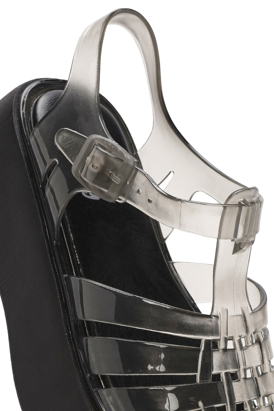 Women's Black Ankle Buckle Thick Soled Jelly Sandals