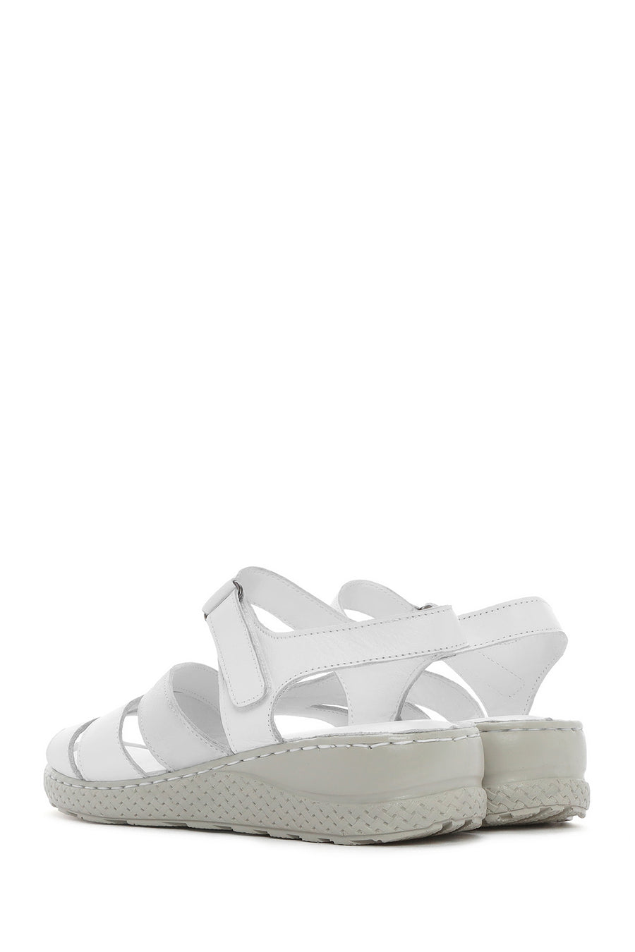 Women's White Ankle Strap Thick Soled Leather Comfort Sandals