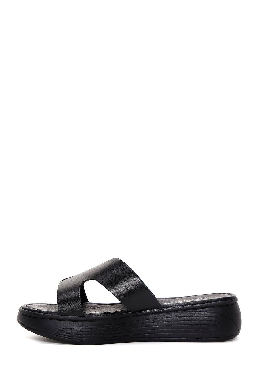 Women's Black Thick Soled Leather Slippers