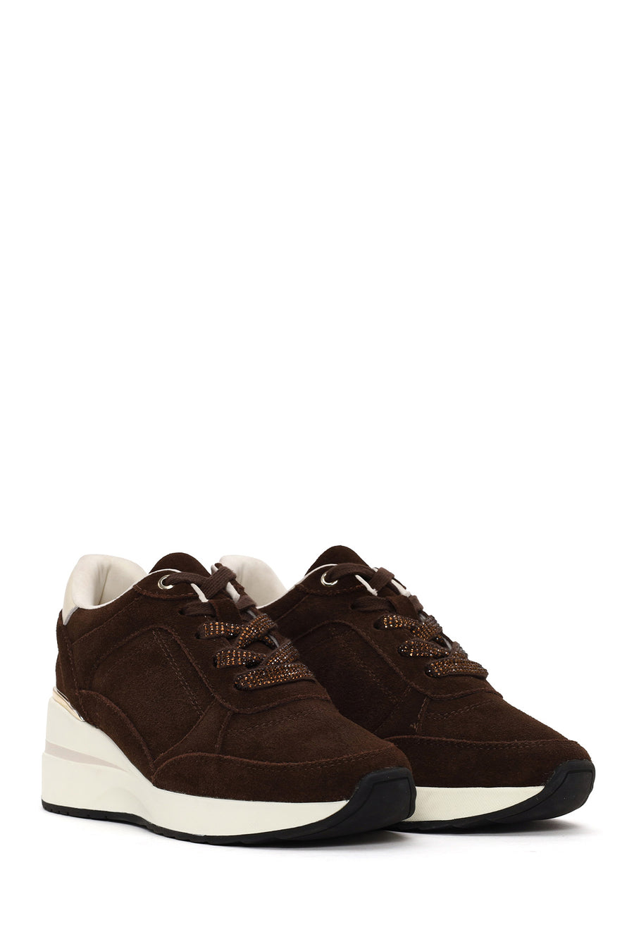 Woman Brown Lace-Up Wedge-Heel Suede Shoe