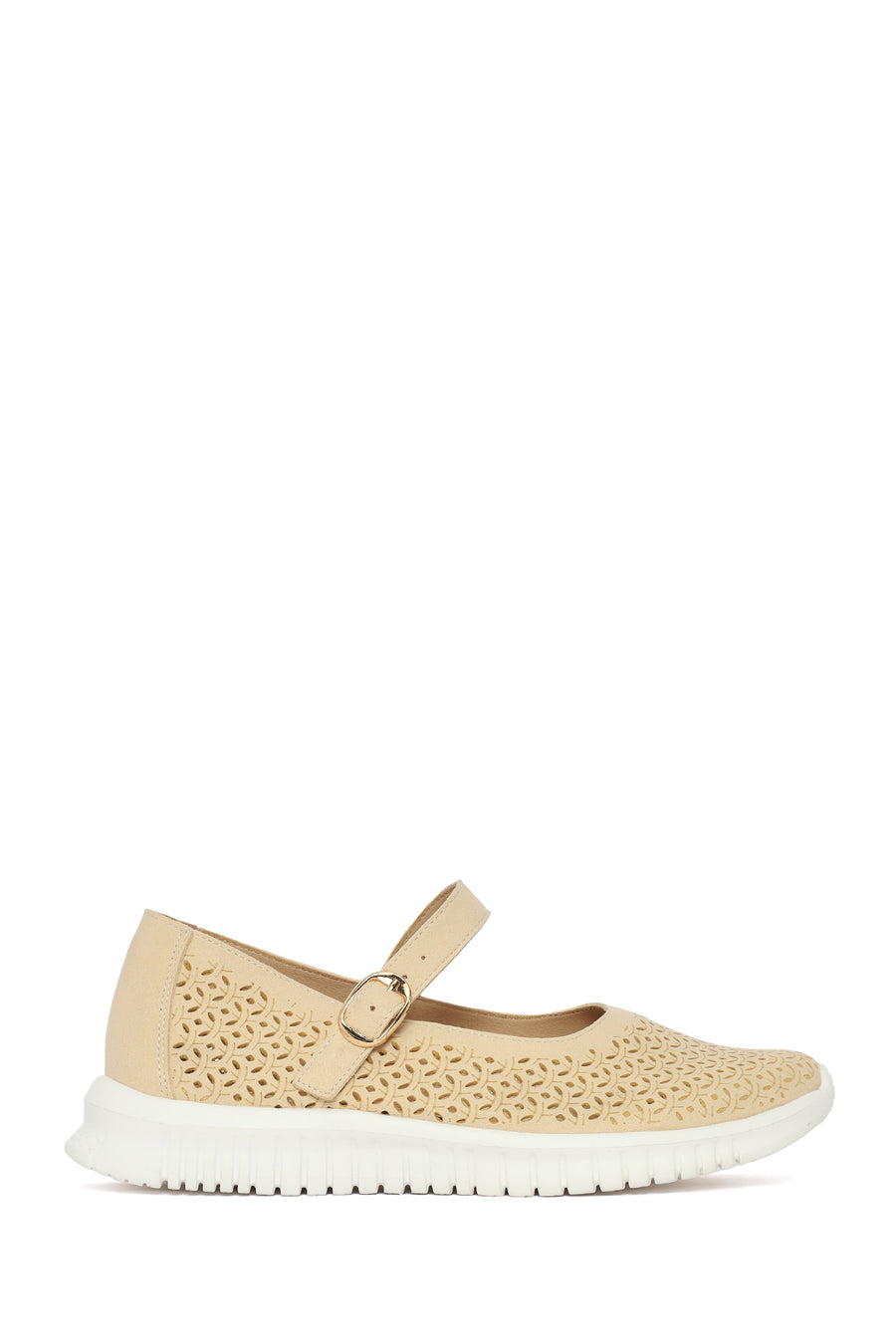 Woman Beige Patterned Suede Comfort Buckle Shoes 26PFE470810 | Derimod