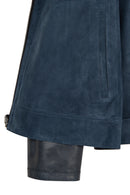 Clint Male Navy Mandarin Collar Reversible Suede Leather Jacket | Derimod