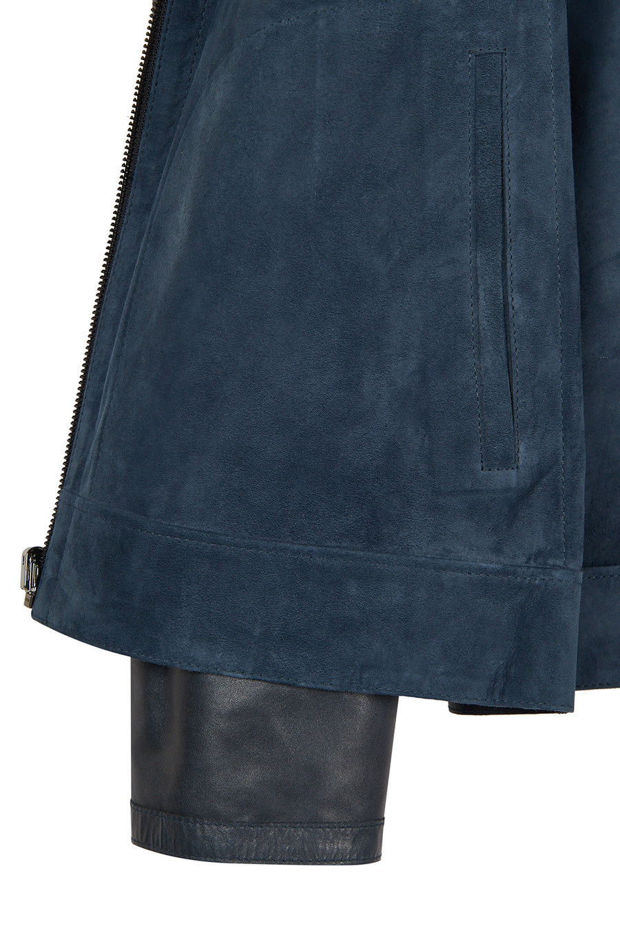 Clint Male Navy Mandarin Collar Reversible Suede Leather Jacket