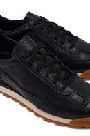 Erkek Siyah Bağcıklı Deri Sneaker | Derimod
