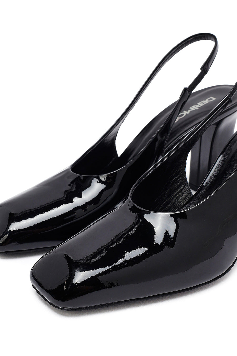 Woman Black Patent Leather Slingback Thick Heel Leather Shoe
