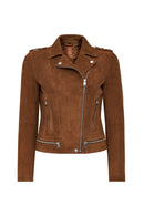 Layla Women's Brown Biker Suede Leather Jacket | Derimod