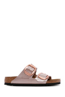 Birkenstock Women's Brown Leather Arizona BB Metallic Buckle Slippers | Derimod