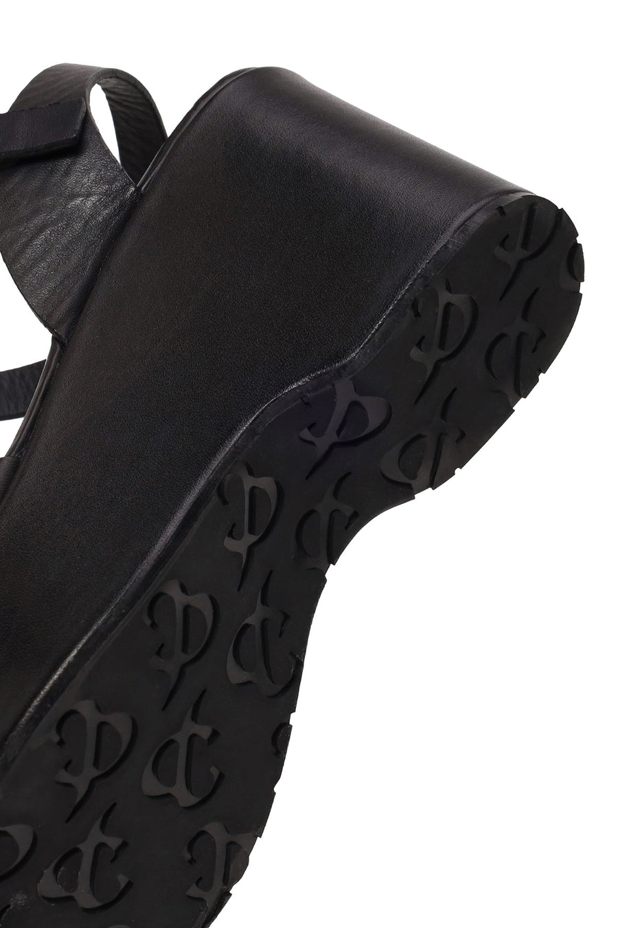 Woman Black Ankle-Buckle Wedge-Heel Leather Sandal