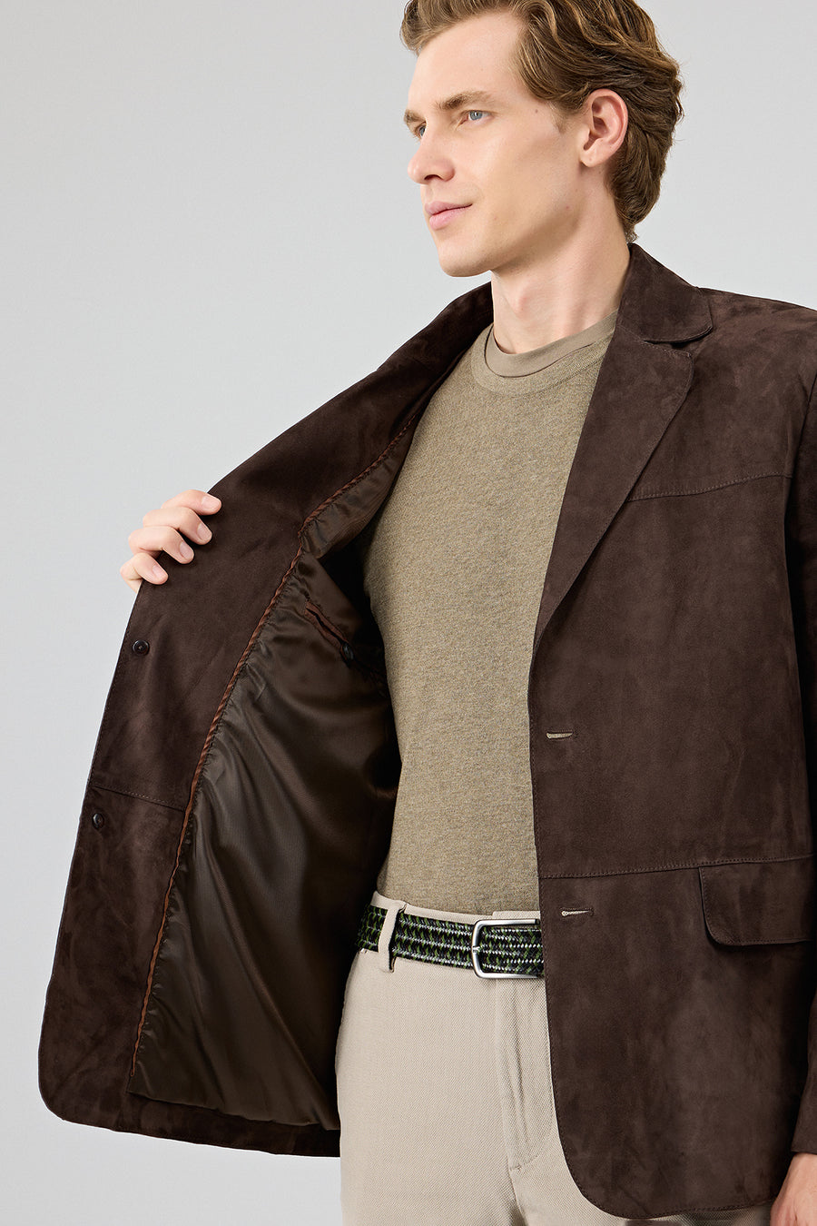 Rodrygo Men's Brown Blazer Suede Leather Jacket