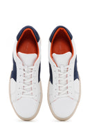 Men's White Navy Blue Suede Detailed Leather Sneaker | Derimod