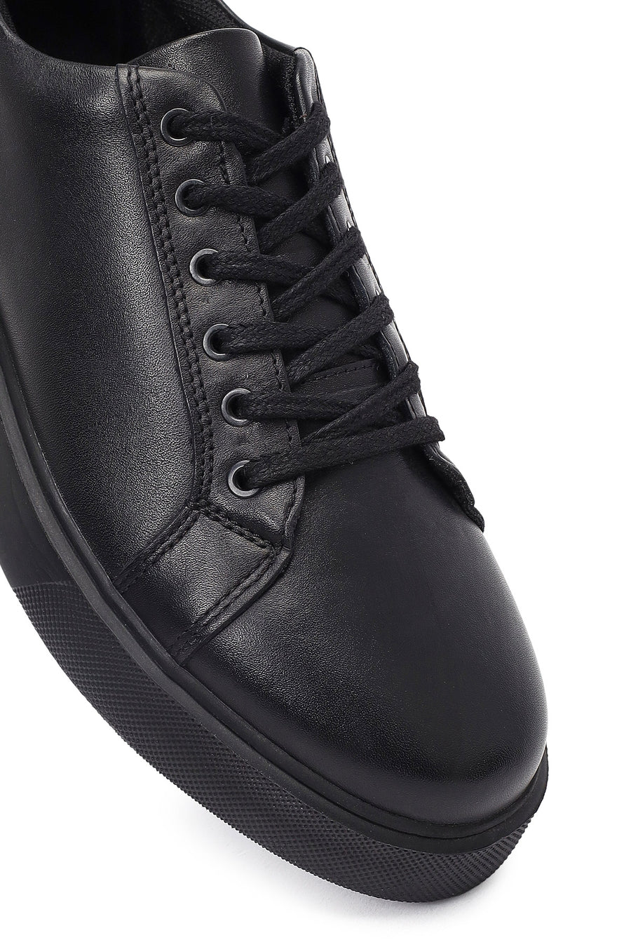 Erkek Siyah Bağcıklı Deri Sneaker