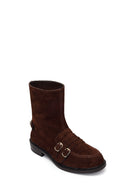 Woman Brown Buckled Suede Boots | Derimod