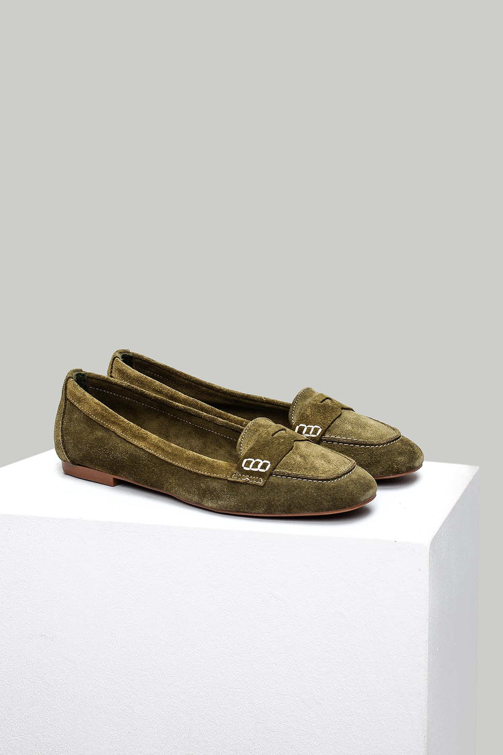 Haki Süet Kadın Deri Loafer