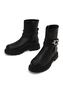 Woman Black Zip Closure Thick-Soled Leather Boots | Derimod