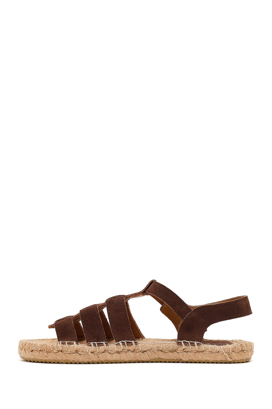 Women's Brown Suede Leather Espadrille Sandals with Ankle Buckle