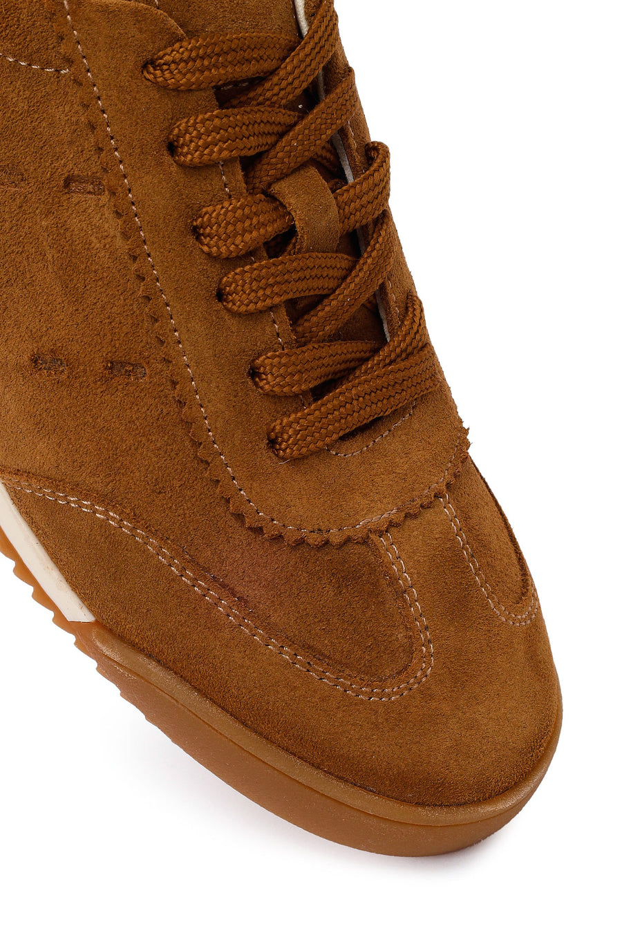 Woman Tan Lace-Up Suede Leather Sneakers