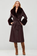 Penelope Women's Burgundy Fur Leather Coat | Derimod