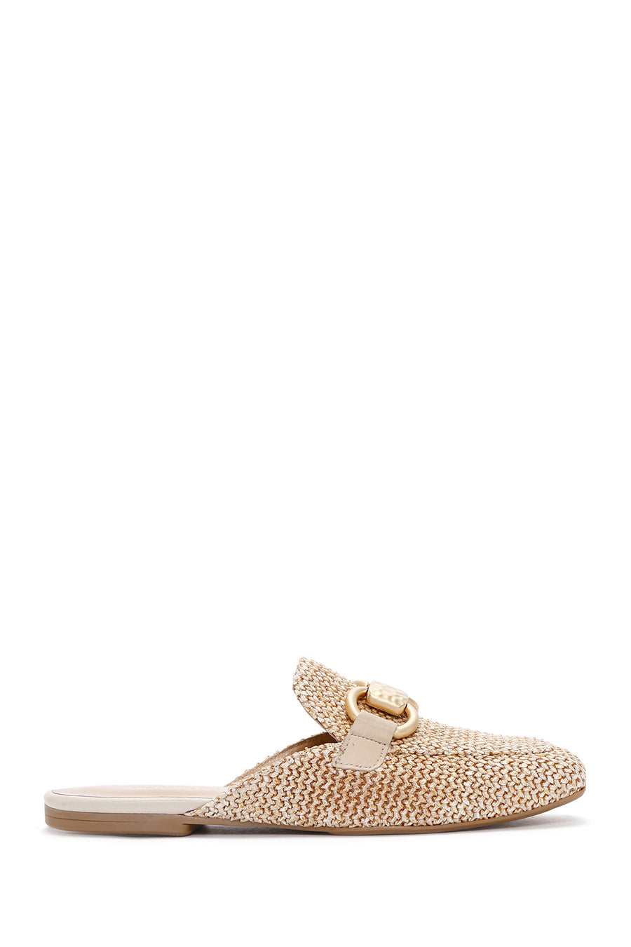 Women's Beige Buckle Detailed Straw Leather Slippers 25SFD2002M7 | Derimod