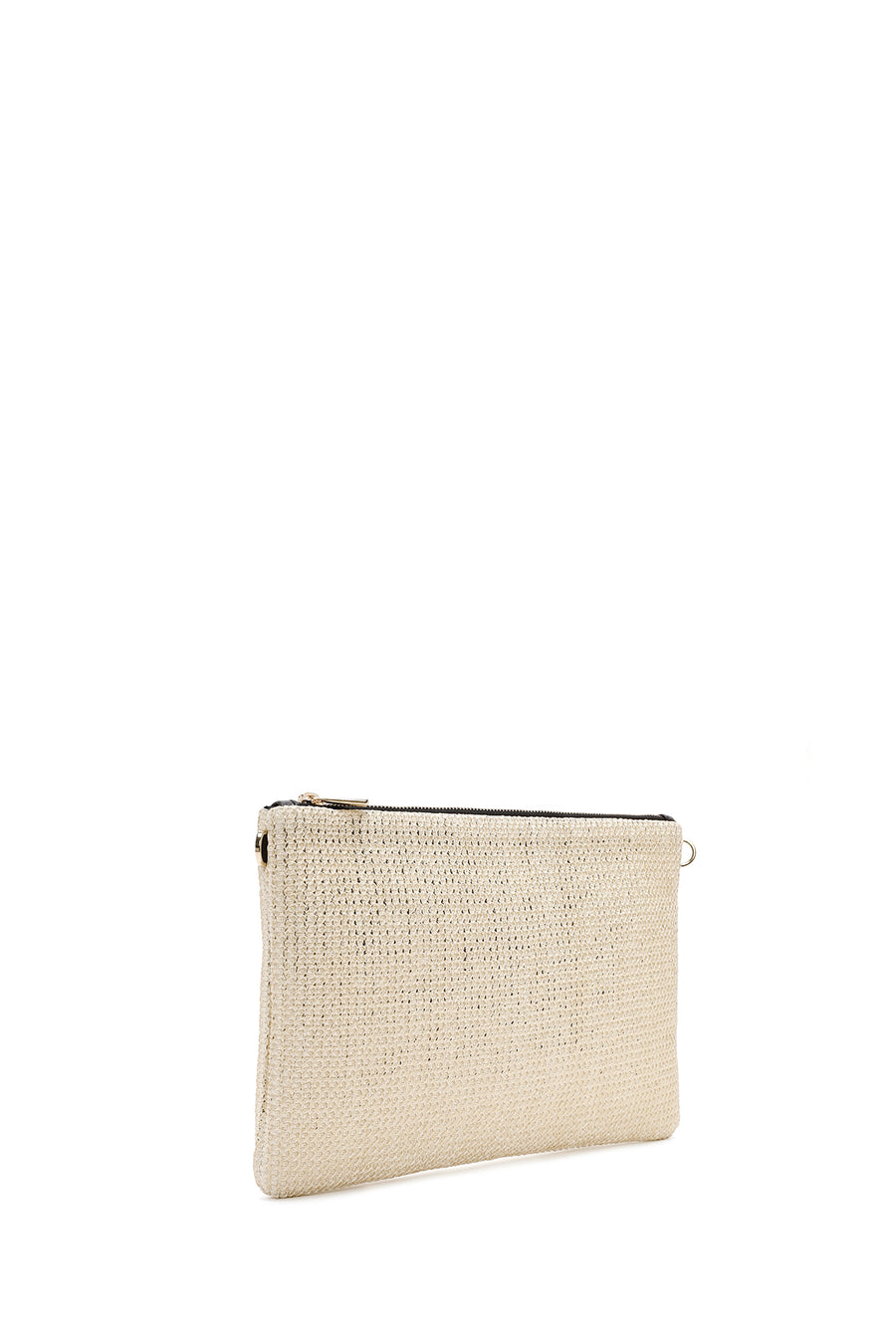 Women's Gold Long Chain Strap Straw Clutch Bag