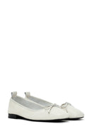 Women's White Leather Ballerinas with Buckle Detail | Derimod