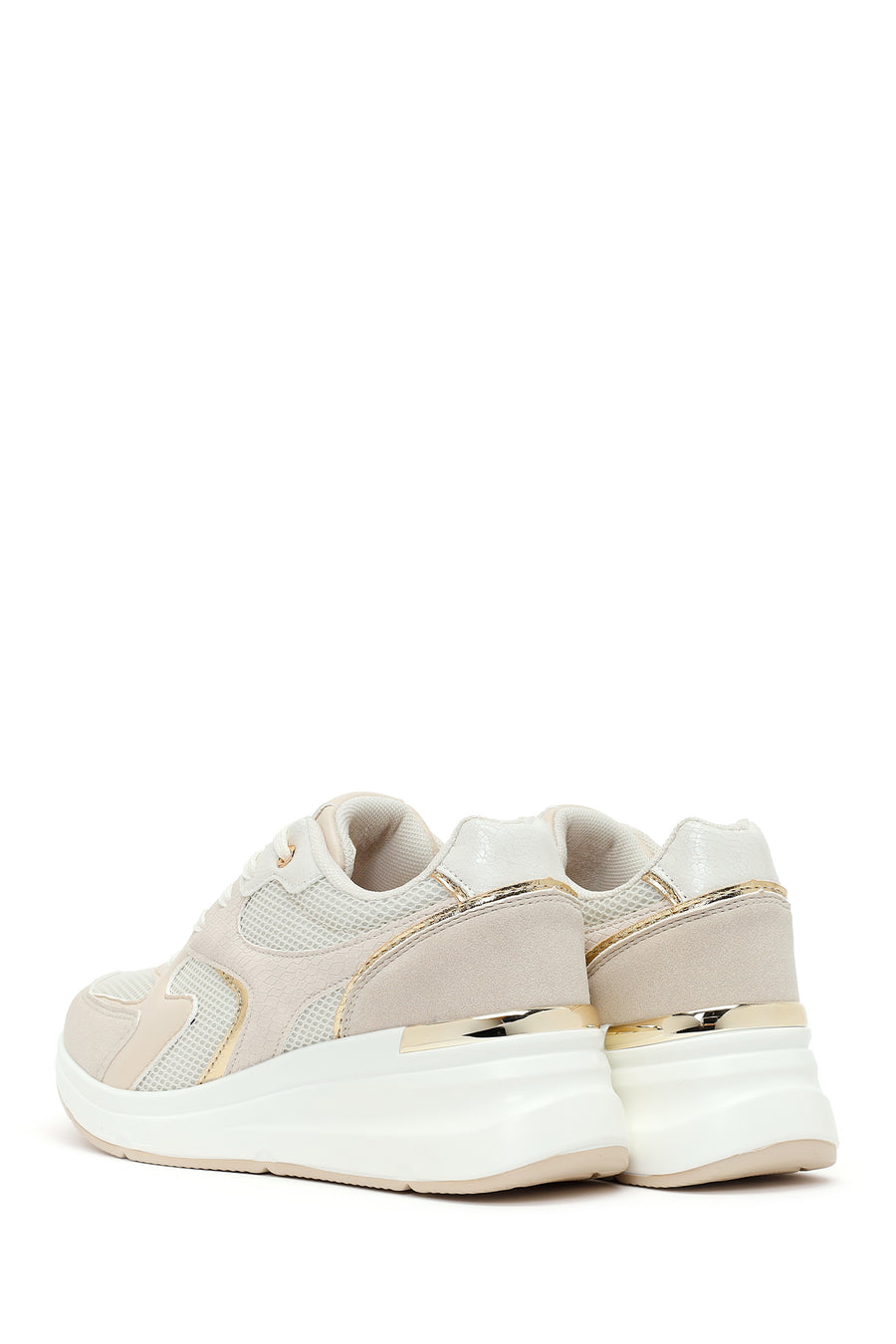 Kadın Bej Bağcıklı Dolgu Topuklu Sneaker