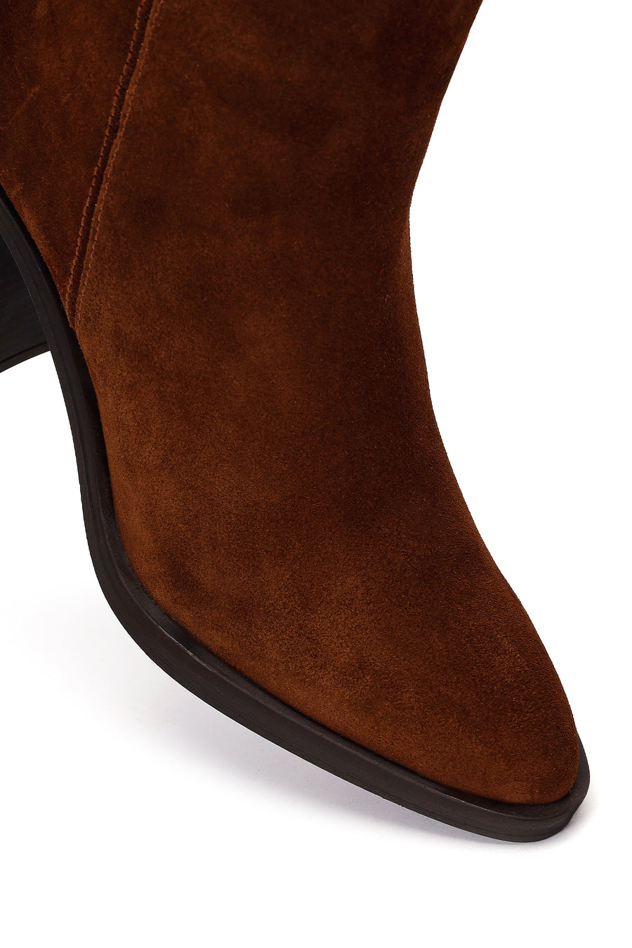 Woman Walnut Zip Closure Chunky Heeled Suede Boots