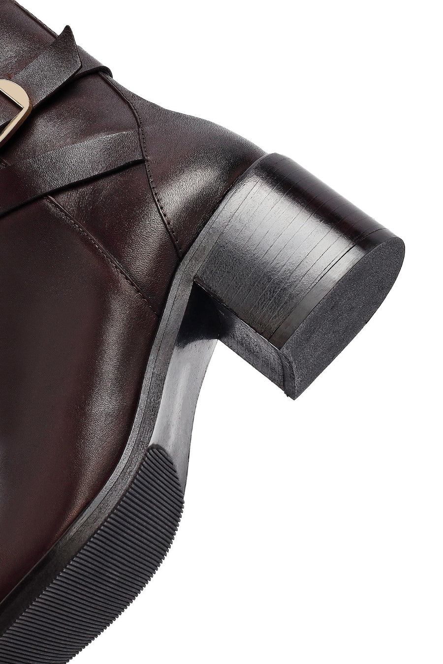 Woman Brown Zip Closure Chunky Heeled Leather Boots