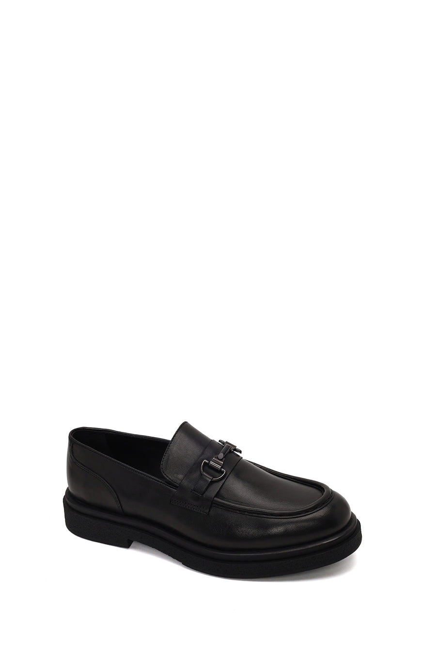Male Black Buckled Leather Casual Loafer