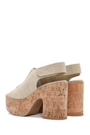 Women's Beige Ankle Strap Platform Heeled Suede Sandals | Derimod