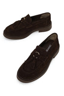 Woman Brown Thick-Soled Tassel Suede Loafer | Derimod