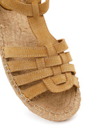 Women's Camel Suede Leather Espadrille Sandals with Ankle Buckle | Derimod