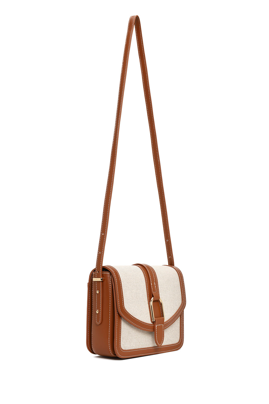 Woman Beige Long-Strap Crossbody Bag