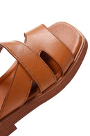 Women's Tan Leather Comfort Slippers | Derimod