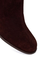 Woman Brown Zip Closure Chunky Heeled Suede Boots | Derimod
