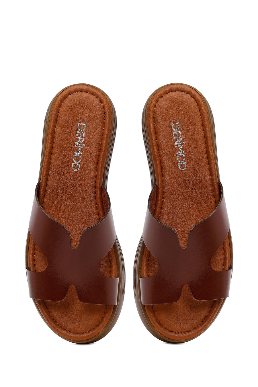 Woman Brown Thick-Soled Leather Slipper