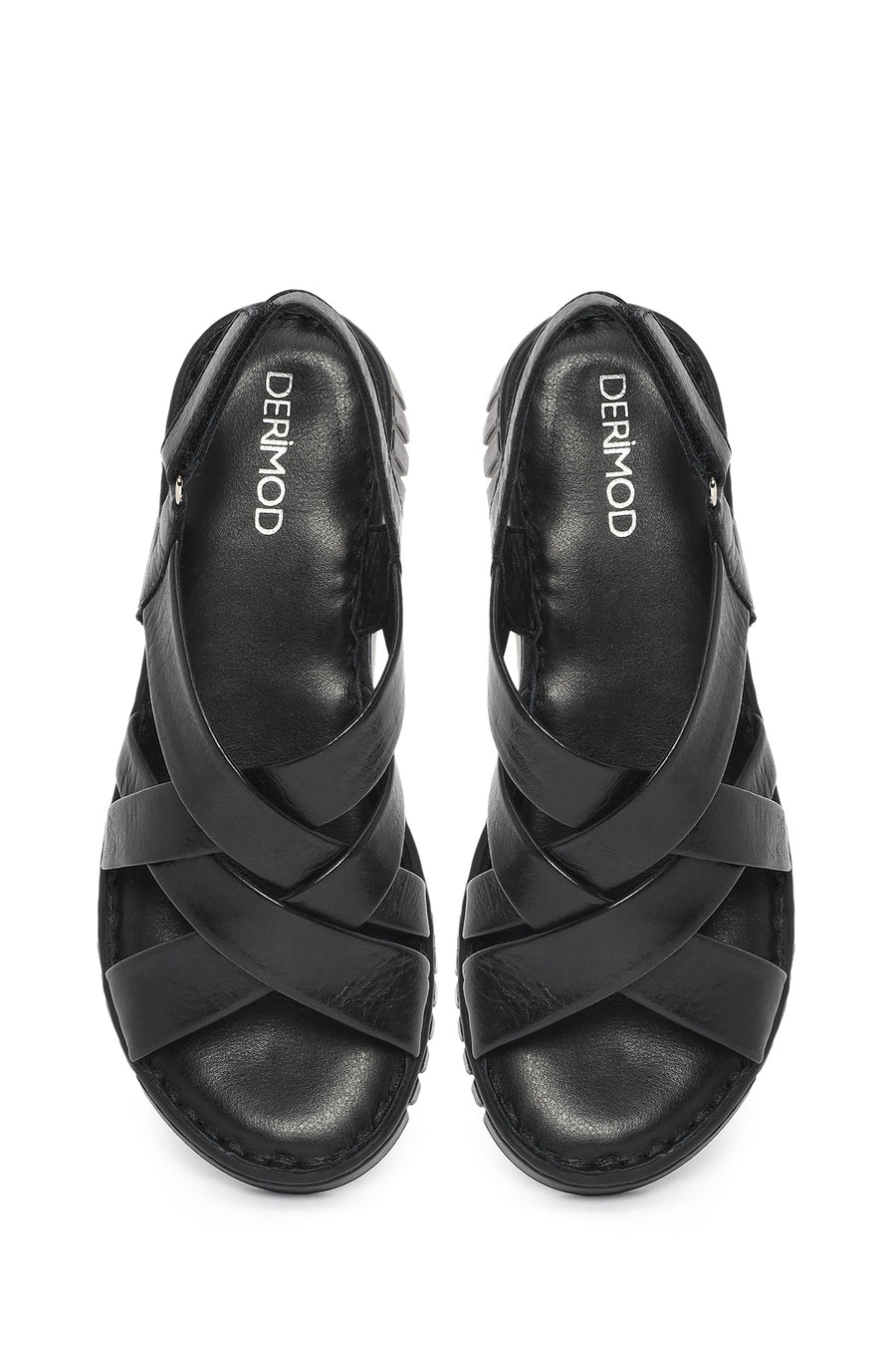 Woman Black Chunky-Soled Leather Comfort Sandals