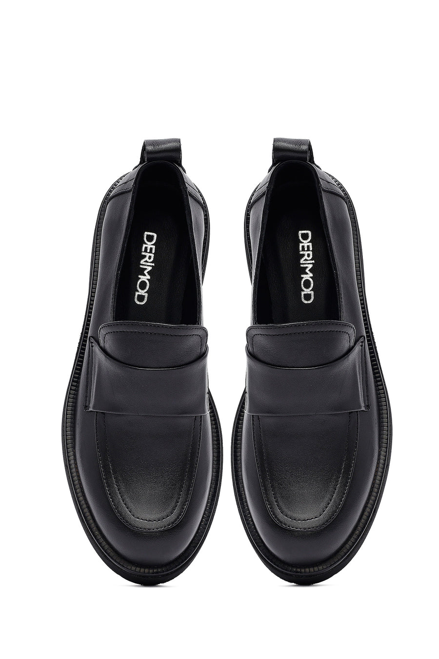 Kadın Siyah Deri Maskülen Loafer