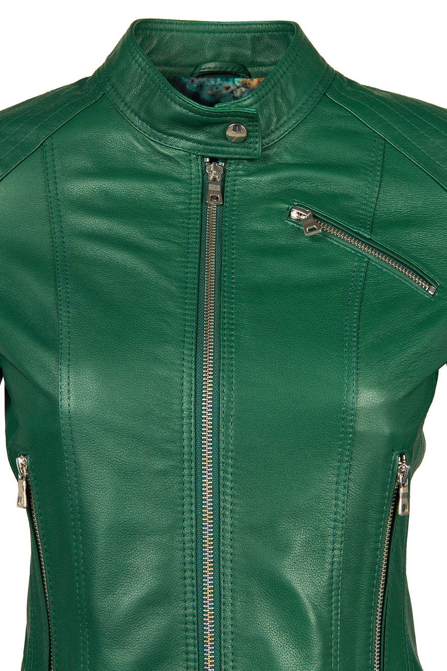 Sonia Woman Green Short Leather Jacket