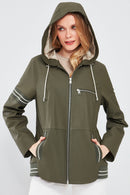 Halley Women's Khaki Hooded Oversize Leather Coat | Derimod