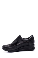 Women's Black Leather Stone Wedge Heeled Comfort Shoes | Derimod