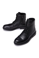 Men's Black Leather Boots Flat Boots | Derimod