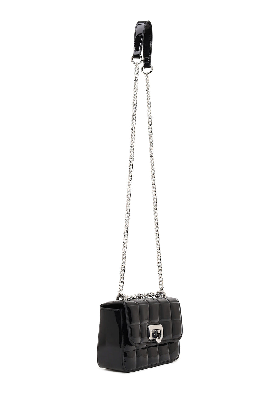 Woman Black Long-Strap Quilted Mini Crossbody Bag