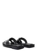 Women's Black Leather Slippers | Derimod