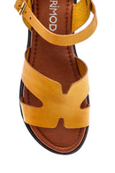 Women's Yellow Leather Flat Sandals | Derimod