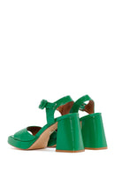 Women's Green Patent Leather Thick Heeled Sandals | Derimod