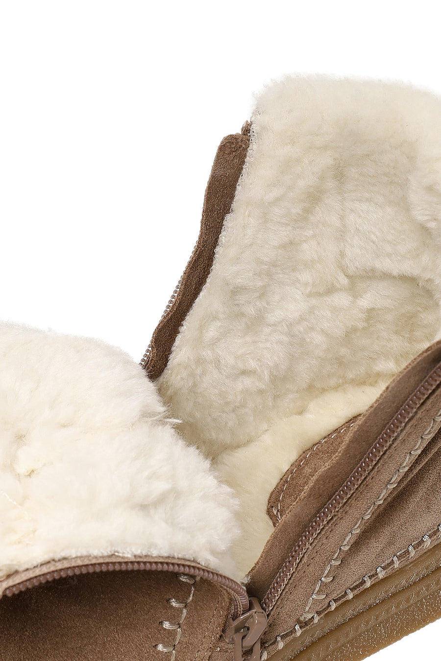 Kadın Vizon Fermuarlı Kalın Tabanlı Süet Deri Teddy Bot